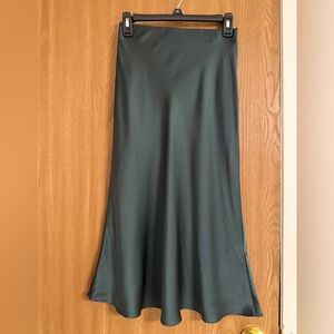 Quince Satin Maxi Slip Skirt in Forest Green